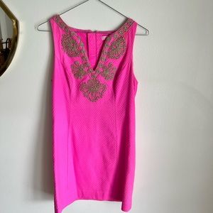 Lily Pulitzer Gabby Hot Pink & Gold Shift Dress